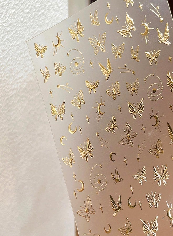 TOGZOM 5D Embossed Gold Nail Stickers Butterfly Nail Art Stickers Spring Nail Decals Golden Self-Adhesive Star Moon Nail Decals for Women Girls Acrylic Nails Manicure DIY Nail Supplies - Image 3